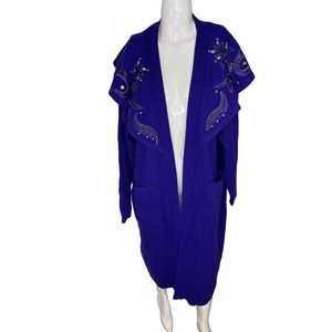 Designs Limited VTG Purple Duster Cardigan Embroidered Embellishments One Size